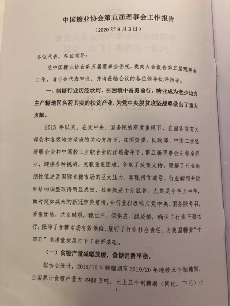 中糖协第五届理事会工作报告