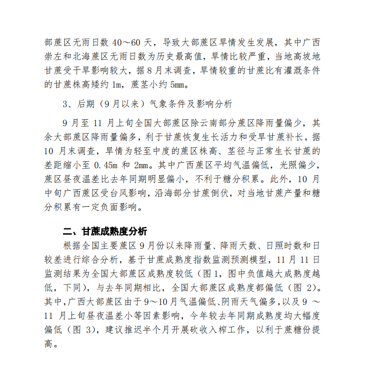 2020年甘蔗成熟度分析评估